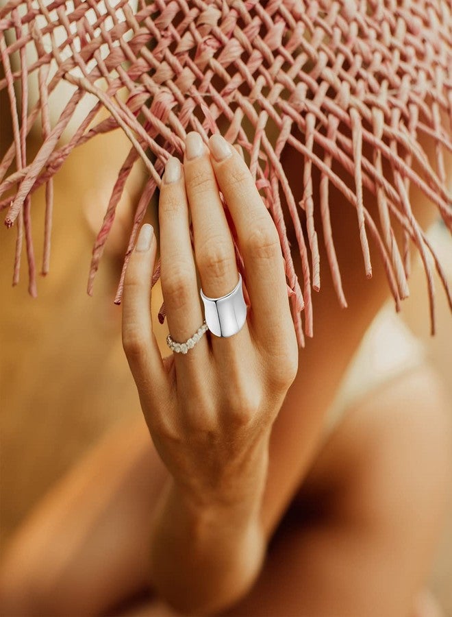HAIXIAN Sterling Silver Wide Band Ring, Classic Plain Chunky Statement Ring for Index Thumb Finger, Cocktail Party Jewelry (RIng_A, 7) - Image 3